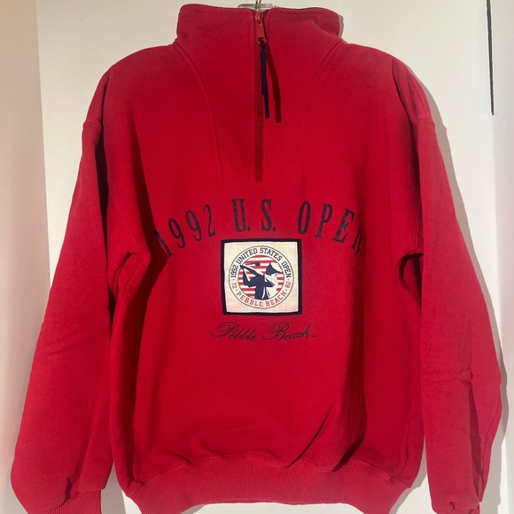 Vintage 1992 U.S Open Pebble Beach 1/4 zip ip red sweater crewneck size medium.